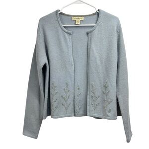 Vintage Eddie Bauer Size Medium Lambswool Cardigan Sweater Beaded Embroidered